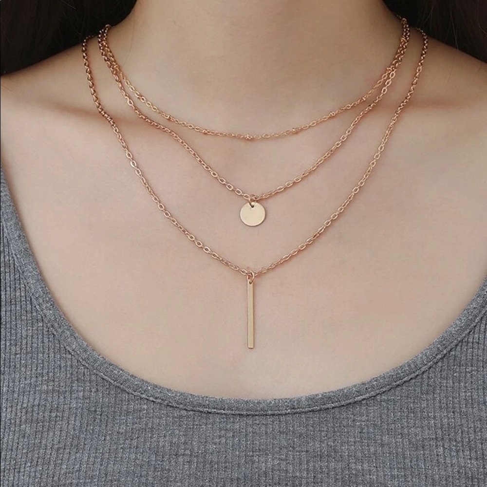 Gold Disc & Bar Layered Necklace